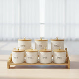 Ceramic Canister Complete Set: 8 Piece Canisters with Bamboo Lids and 8 Piece Spice Set with Stand
