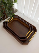 Bamboo Serving Tray Set of 3 – Rectangular with Metal Handles