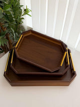 Bamboo Serving Tray Set of 3 – Rectangular with Metal Handles