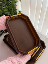 Bamboo Serving Tray Set of 3 – Rectangular with Metal Handles