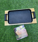 Cast Iron Sizzling plate Grill Pan & Steak Plate –Wooden Base