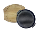 Cast Iron Round Sizzling Plate with Wooden Base 22cm – Black