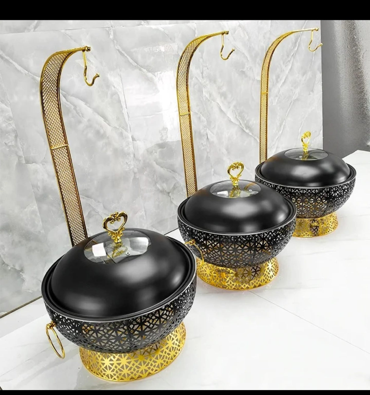 Luxury 8L Round Gold Chafing Dish & Buffet Food Warmer – Clear Lid