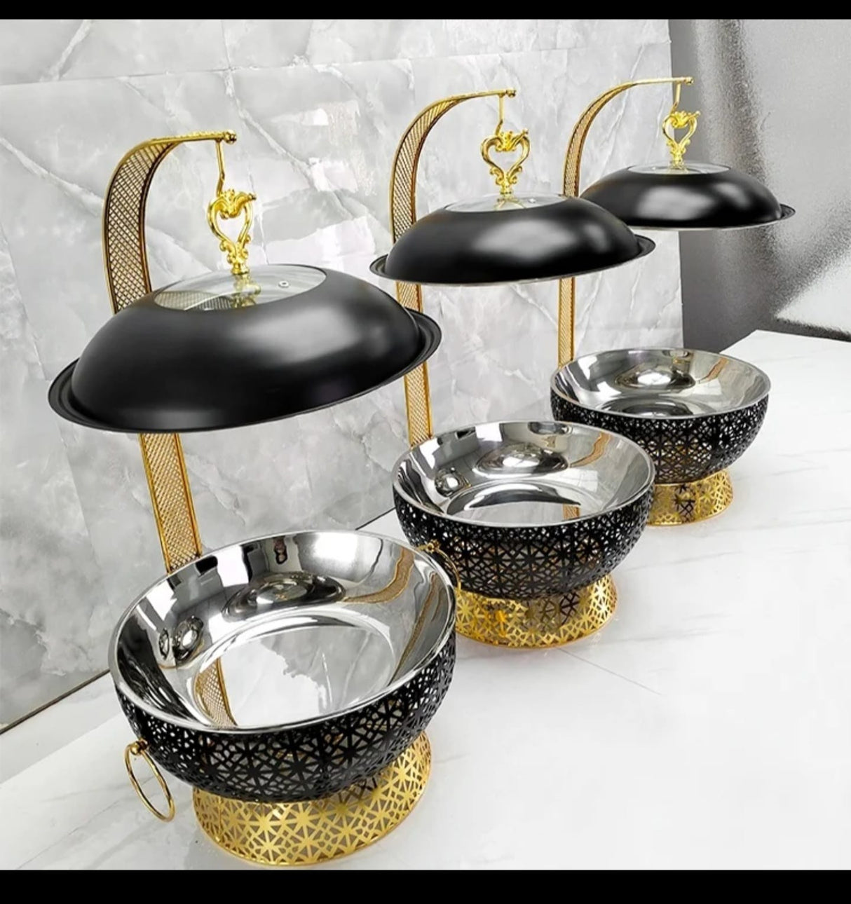 Luxury 8L Round Gold Chafing Dish & Buffet Food Warmer – Clear Lid