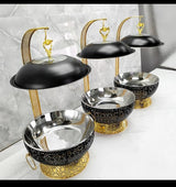 Luxury 8L Round Gold Chafing Dish & Buffet Food Warmer – Clear Lid
