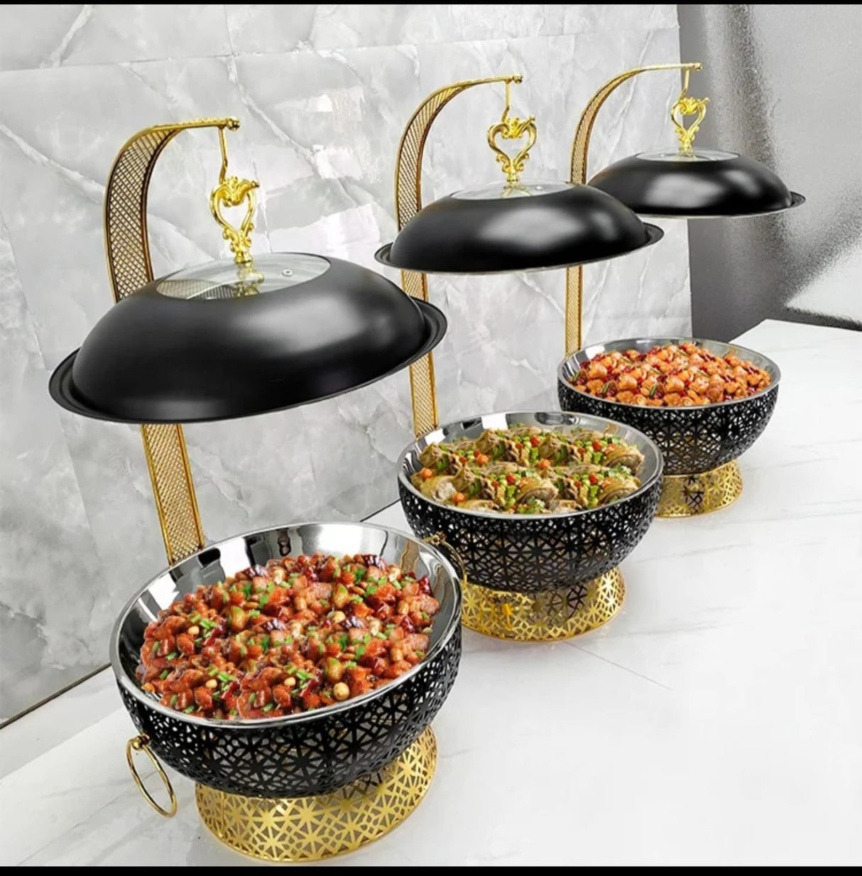 Luxury 8L Round Gold Chafing Dish & Buffet Food Warmer – Clear Lid