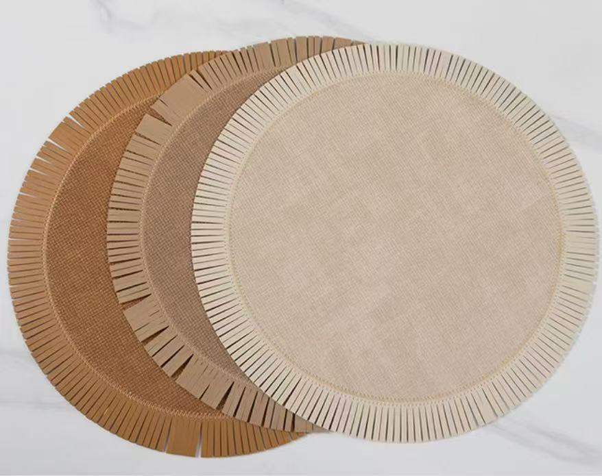 Double Sided Round Faux Leather PVC Placemats Set 6pcs 38cm