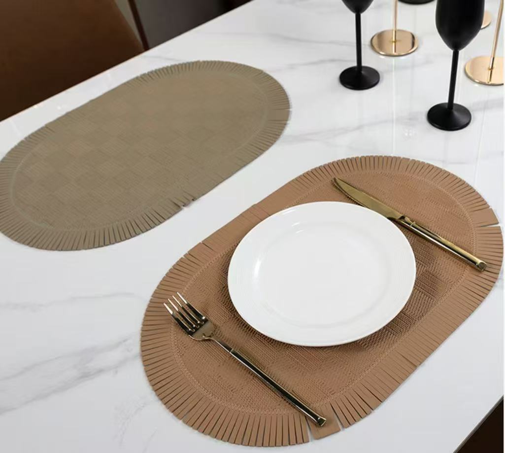 Double Sided Round Faux Leather PVC Placemats Set 6pcs 38cm