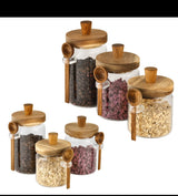 Glass Storage Jars with Acacia Lid & Spoons 500ml / 550ml / 800ml
