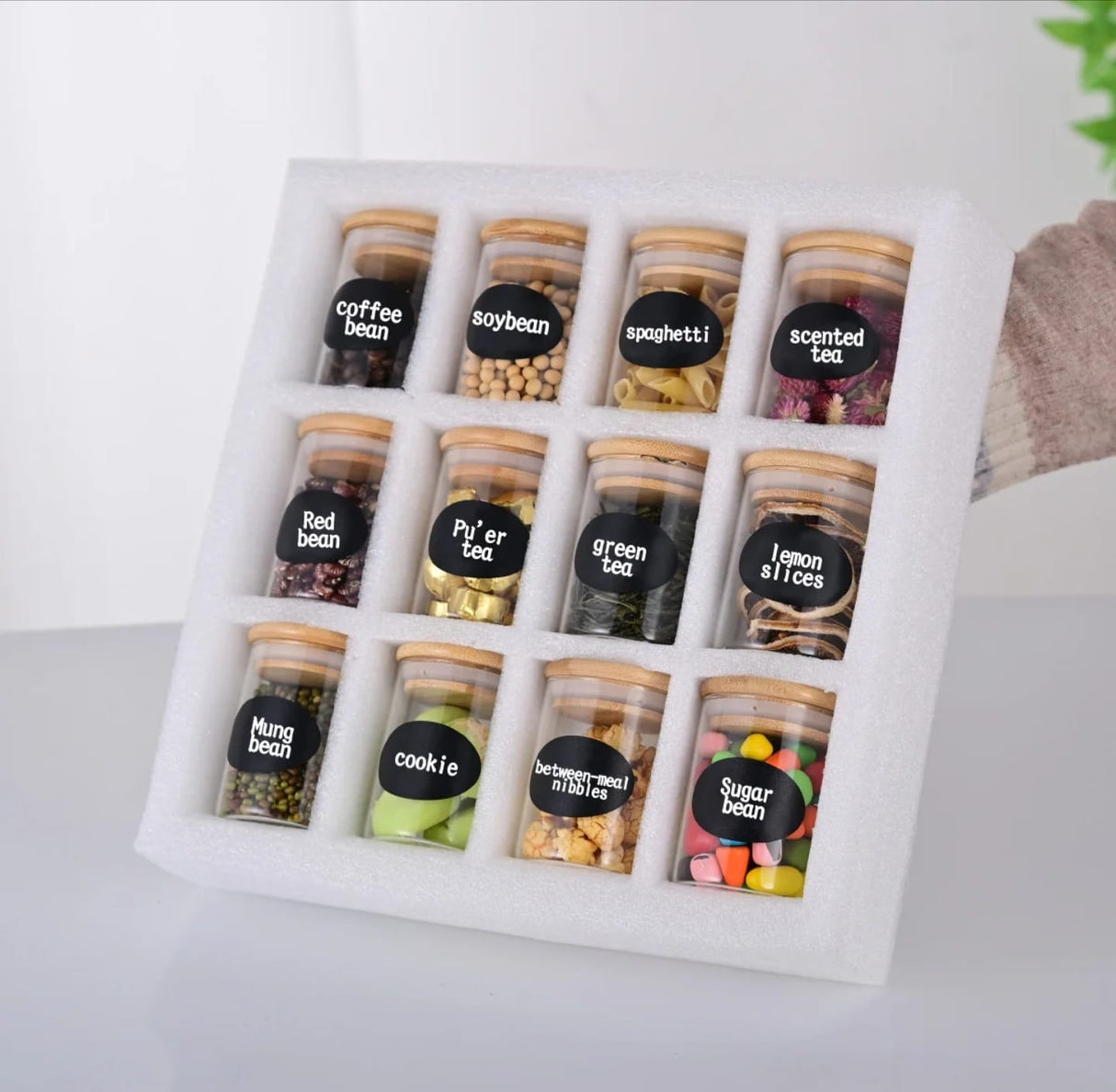 3 Tier Spice Rack Set with 12 Glass Jars, Spoons & Airtight Lids