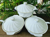 Set of 3 Large White Ceramic Serving Bowls with Serving Spoons – 4L Round Salad, Soup & Fruit Bowl Set