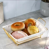 Metallic Fruit Basket, Bread Basket & Decorative Holder with White Cloth Liner – Rectangular