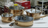 Uakeen Germany 9-Piece Gold Triply Stainless Steel Cookware Set Kenya | Hammered Pattern Cooking Pots & Deep Frying Pan with Lids, Non-Stick Mirror Polish Casserole Set, All Cooktop Compatible Sufuria Set