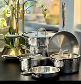 Uakeen Germany 10-Piece Triply Stainless Steel Cookware Set Kenya | Hammered & Honeycomb Pattern Cooking Pots, Frying Pans & Casserole Set with Lids, Non-Stick Mirror Polish Sufuria Set, All Cooktop Compatible