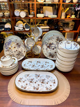 Danny Home 32-Piece Porcelain Dinnerware Set | Blue Floral Gold Edge Dinner Set with Cups, Saucers, Bowls & Oval Platter