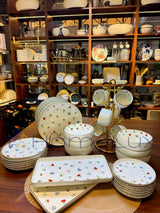 Danny Home 32-Piece Porcelain Dinnerware Set | Blue Floral Gold Edge Dinner Set with Cups, Saucers, Bowls & Oval Platter