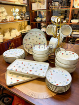 Danny Home 32-Piece Porcelain Dinnerware Set | Blue Floral Gold Edge Dinner Set with Cups, Saucers, Bowls & Oval Platter