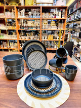Black Floral Ceramic Dinner Set 24 Piece – Flowered Plates, Bowls & Mugs, Service for 6