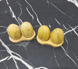 Bamboo Salt & Pepper Shaker Set with Wooden Tray – Egg-Shaped Natural Wood Spice Dispensers, 3 Piece