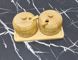 Bamboo Condiment Jar Set with Spoon & Tray – Eco-Friendly Natural Wood Salt & Spice Storage Container, 3 Piece