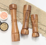 Acacia Wood Salt & Pepper Mill Set – Manual Grinder & Shaker Mills with Adjustable Metal Mechanism, Refillable