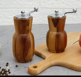 Acacia Salt & Pepper Grinder Set with Crank Handle – Manual Mill with Adjustable Steel Mechanism, Steel Top & Base
