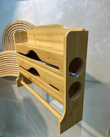 Wall Mounted Bamboo Wrap Dispenser & Kitchen Organizer – 3 in 1 Cling Film, Foil & Paper Towel Holder with Sliding Cutters