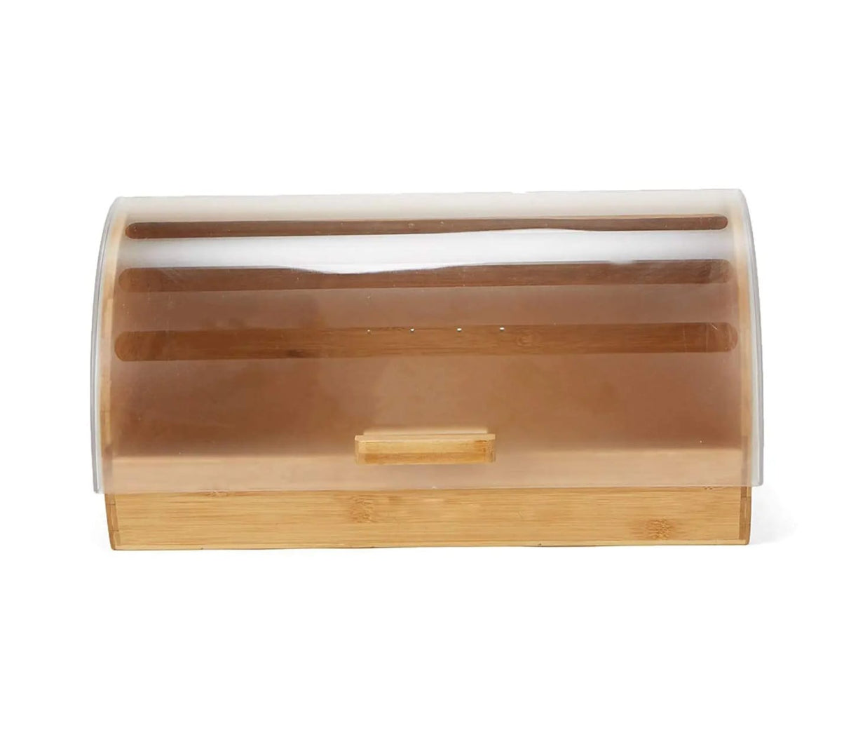 Bamboo Bread Bin & Bread Box with Roll-Top Frosted Clear Lid – Moisture-Absorbing Countertop Bread & Pastry Storage