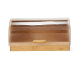 Bamboo Bread Bin & Bread Box with Roll-Top Frosted Clear Lid – Moisture-Absorbing Countertop Bread & Pastry Storage