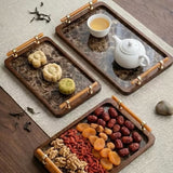 Bamboo Nesting Serving Trays with Grey Handles – Modern 3 Piece Tray Set with Raised Edges for Serving, Coffee Table & Vanity