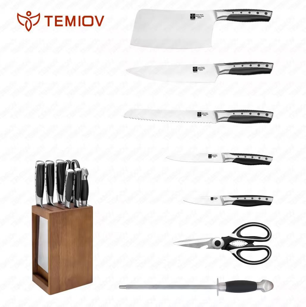6pcs Silver Stainless Steel Knife Set with Wooden Block | Elegant Kitchen Knives in Kenya