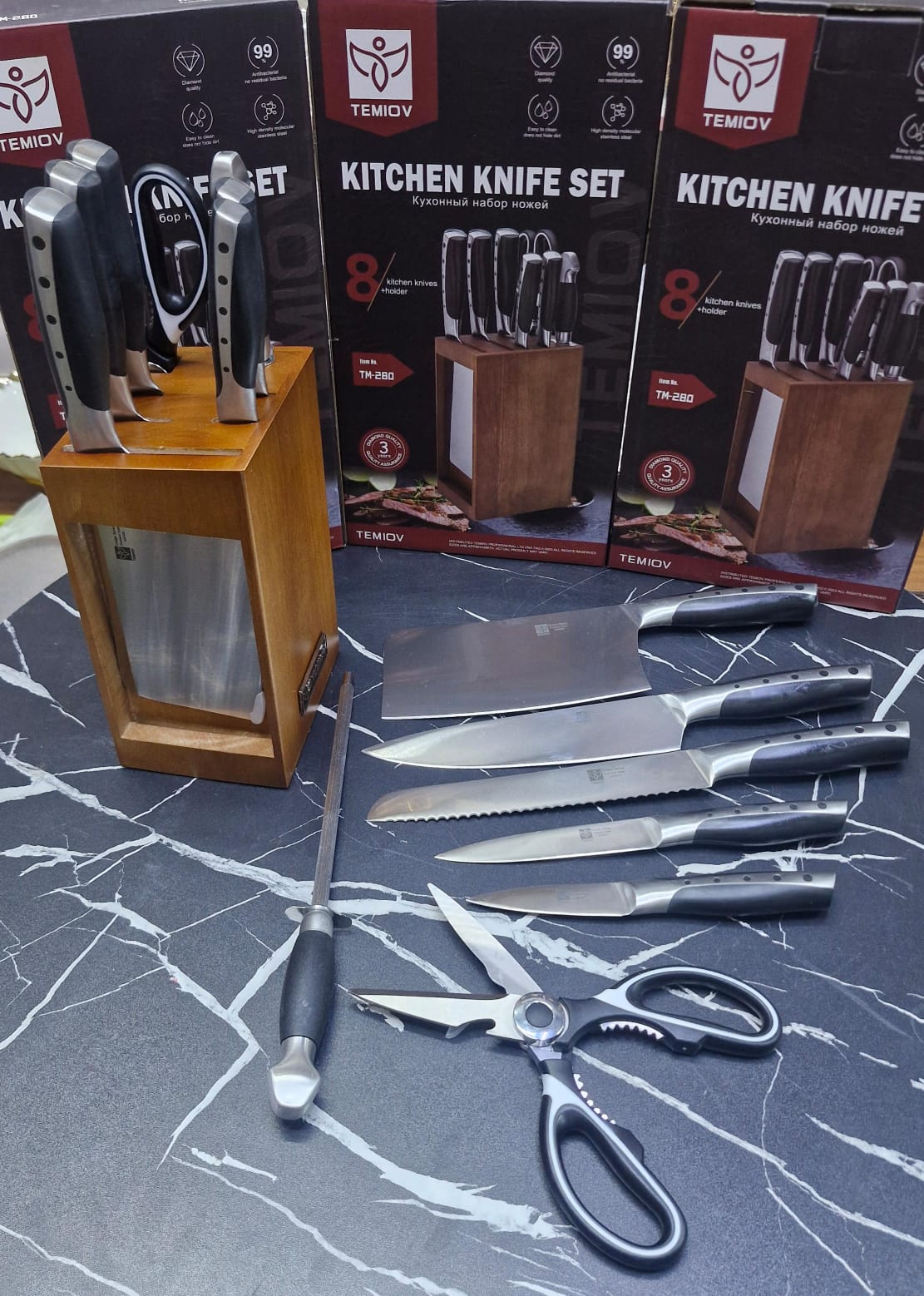 6pcs Silver Stainless Steel Knife Set with Wooden Block | Elegant Kitchen Knives in Kenya
