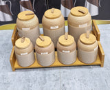 7pc Speckled Ceramic Spice Jar Set with Wooden Stand – Japandi Kitchen Storage Kenya