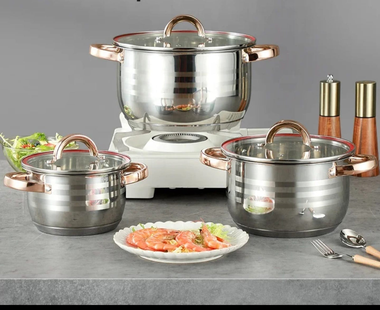 Royal Louis 6-Piece Mirror Polish Cookware Set | Gold Handles, Non-Stick Induction Pots Kenya