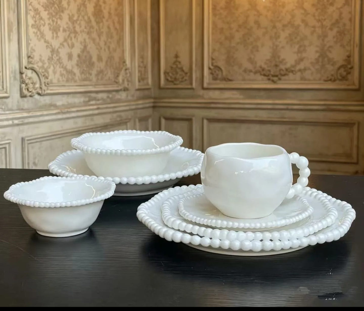 Pearl Rim 36-Piece White Porcelain Dinner Set | Beaded Edge Ceramic Dinnerware Kenya