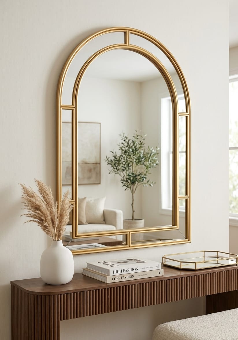 Arched Gold Frame Wall Mirror 61x91cm - Decorative Curved Mirror for Living Room & Bedroom