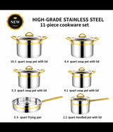 11-Piece Stainless Steel Cookware Set – Five Casseroles 1.6L to 7L with Gold-Trim Tempered Glass Lids | Kenya