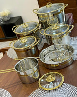 11-Piece Stainless Steel Cookware Set – Five Casseroles 1.6L to 7L with Gold-Trim Tempered Glass Lids | Kenya