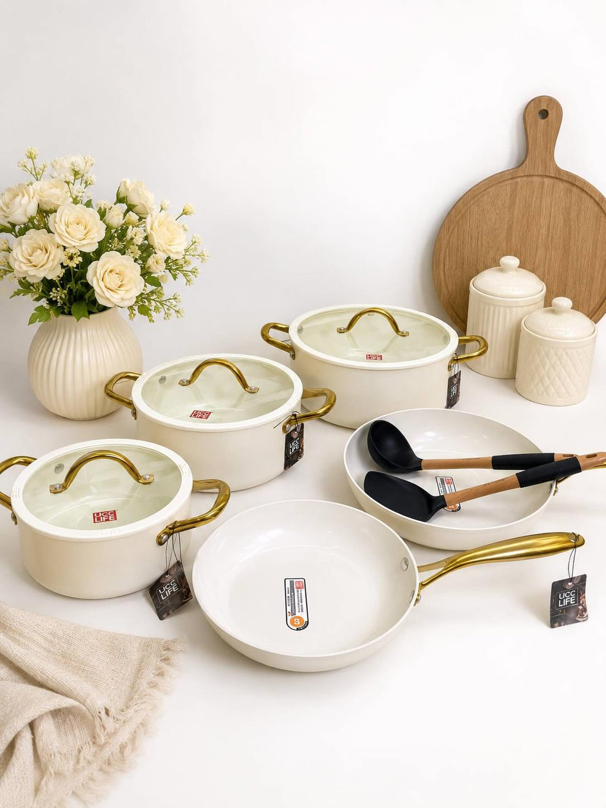 UCC Life 11-Piece Ceramic Cookware Set – Marble Non-Stick Pots & Deep Frying Pans, Induction Ready, with Silicone Utensils | Kenya
