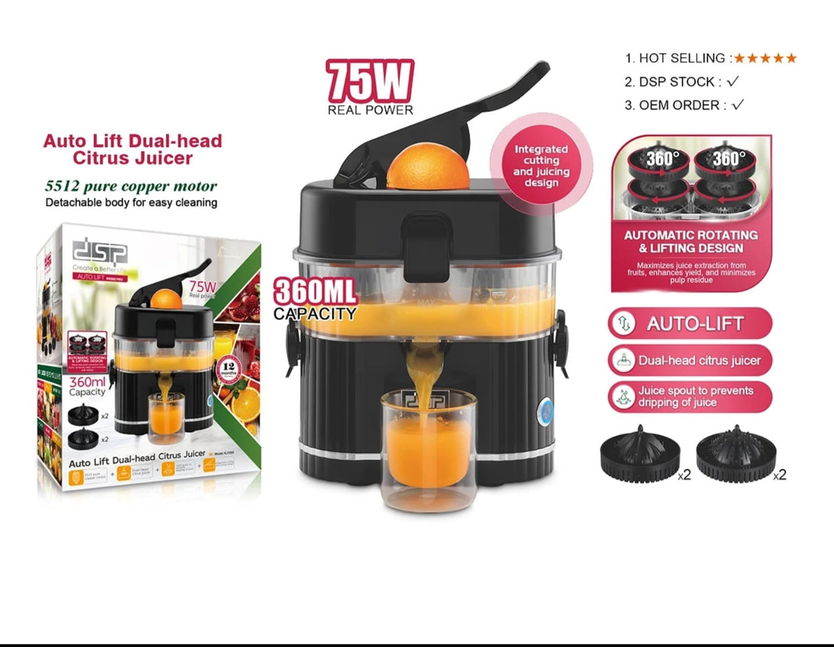 DSP Auto Lift Citrus Juicer – Dual Cone Electric Orange & Lemon Juicer with 800ml Jug and Pulp Filter | Kenya