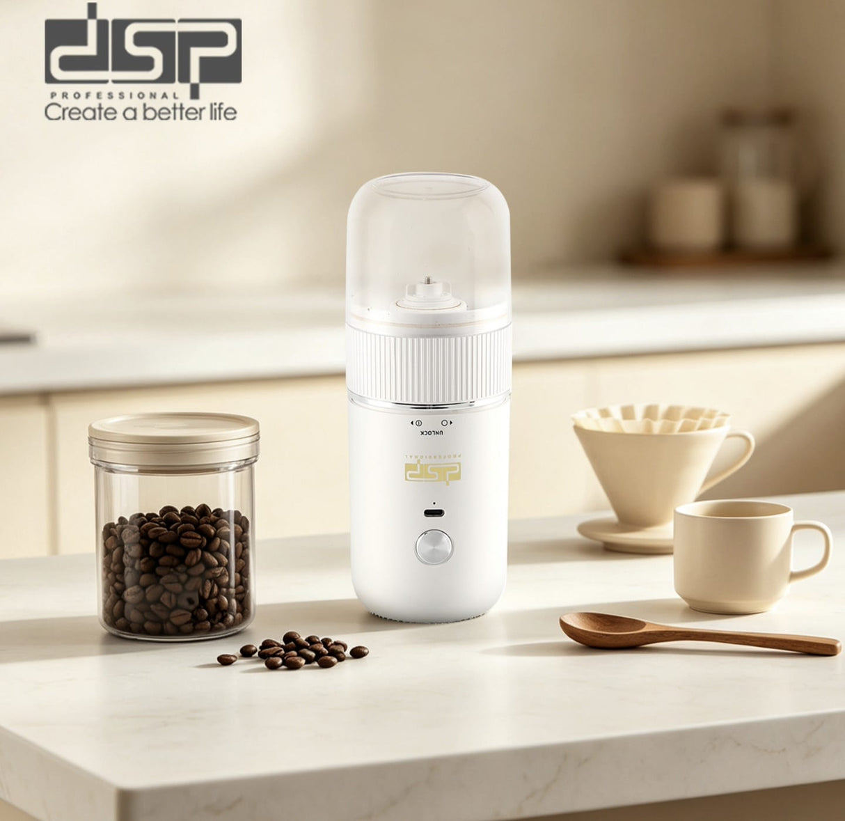 DSP Cordless Coffee & Spice Grinder – 175ml Rechargeable Electric Grinder with Stepless Coarse-to-Fine Adjustment | Kenya