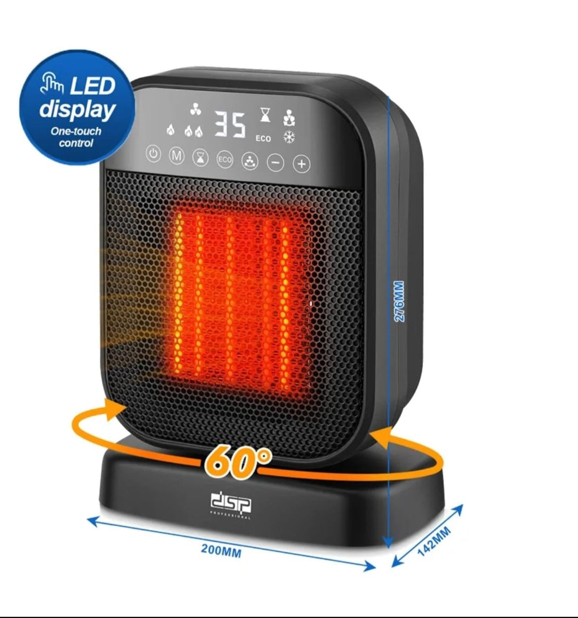 DSP 2000W PTC Tower Heater with 60° Oscillation & Remote – Ceramic Fan Heater, LED Display, 24-Hour Timer, Kenya