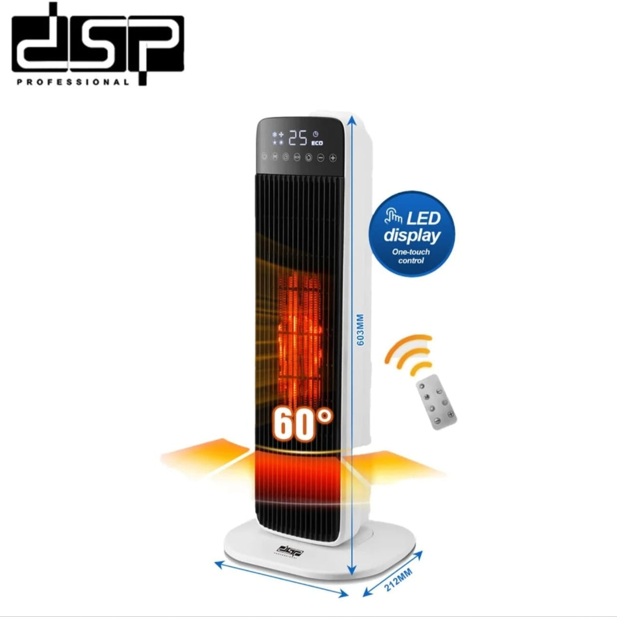 DSP 2000W Desktop PTC Ceramic Heater – Compact Personal Fan Heater with LED Display, Thermostat & 24-Hour Timer, Kenya
