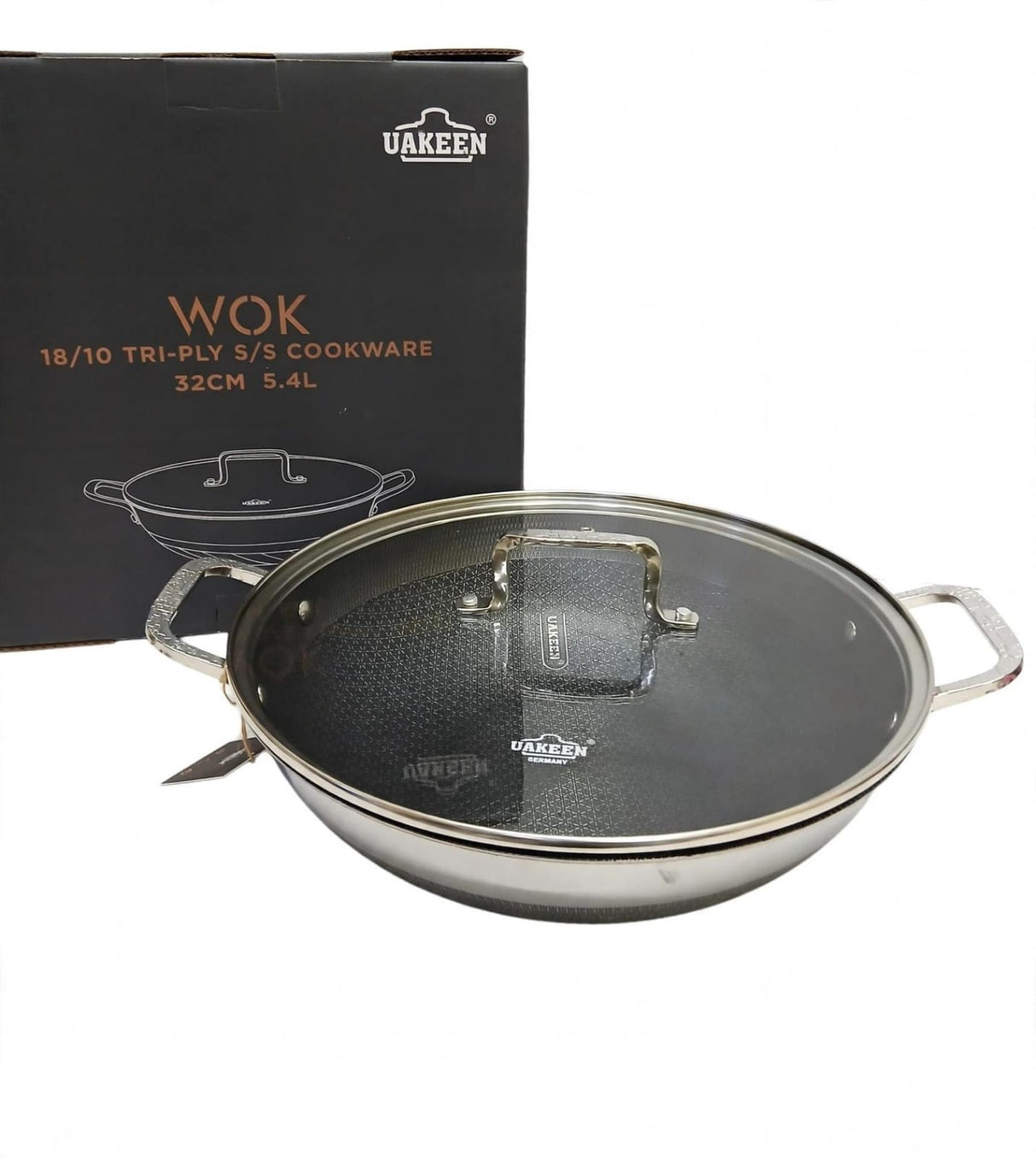 Uakeen 32cm Stainless Steel Honeycomb Non-Stick Wok & Soup Pot (5.4L)