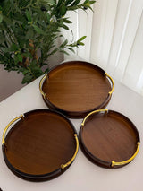 Bamboo Serving Tray Set of 3 – Rectangular with Metal Handles