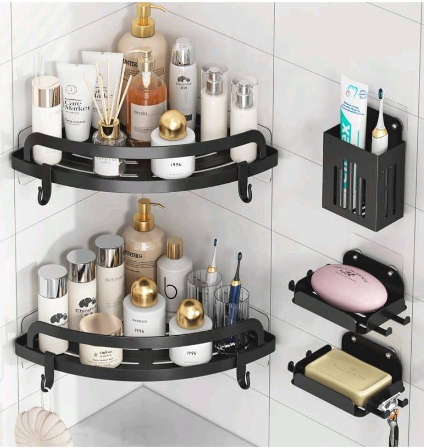5-Piece Corner Shower Caddy Set - No-Drill Adhesive Bathroom Shelves & Wall Organizer Kenya