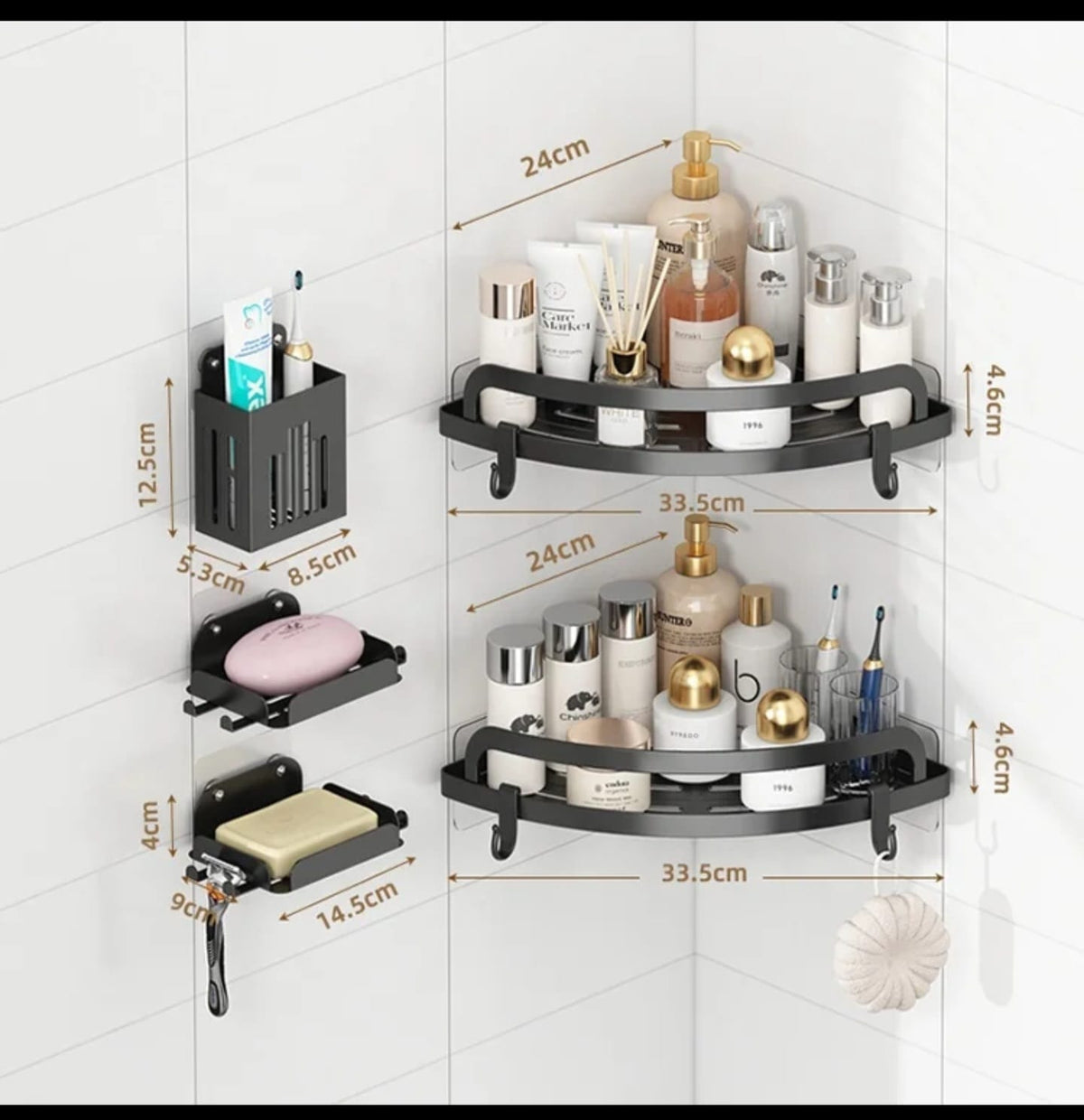 5-Piece Corner Shower Caddy Set - No-Drill Adhesive Bathroom Shelves & Wall Organizer Kenya