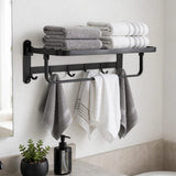 Wall Mounted Foldable Towel Rack with Shelf & 5 Hooks - Matte Black Aluminium Bathroom Organizer Kenya
