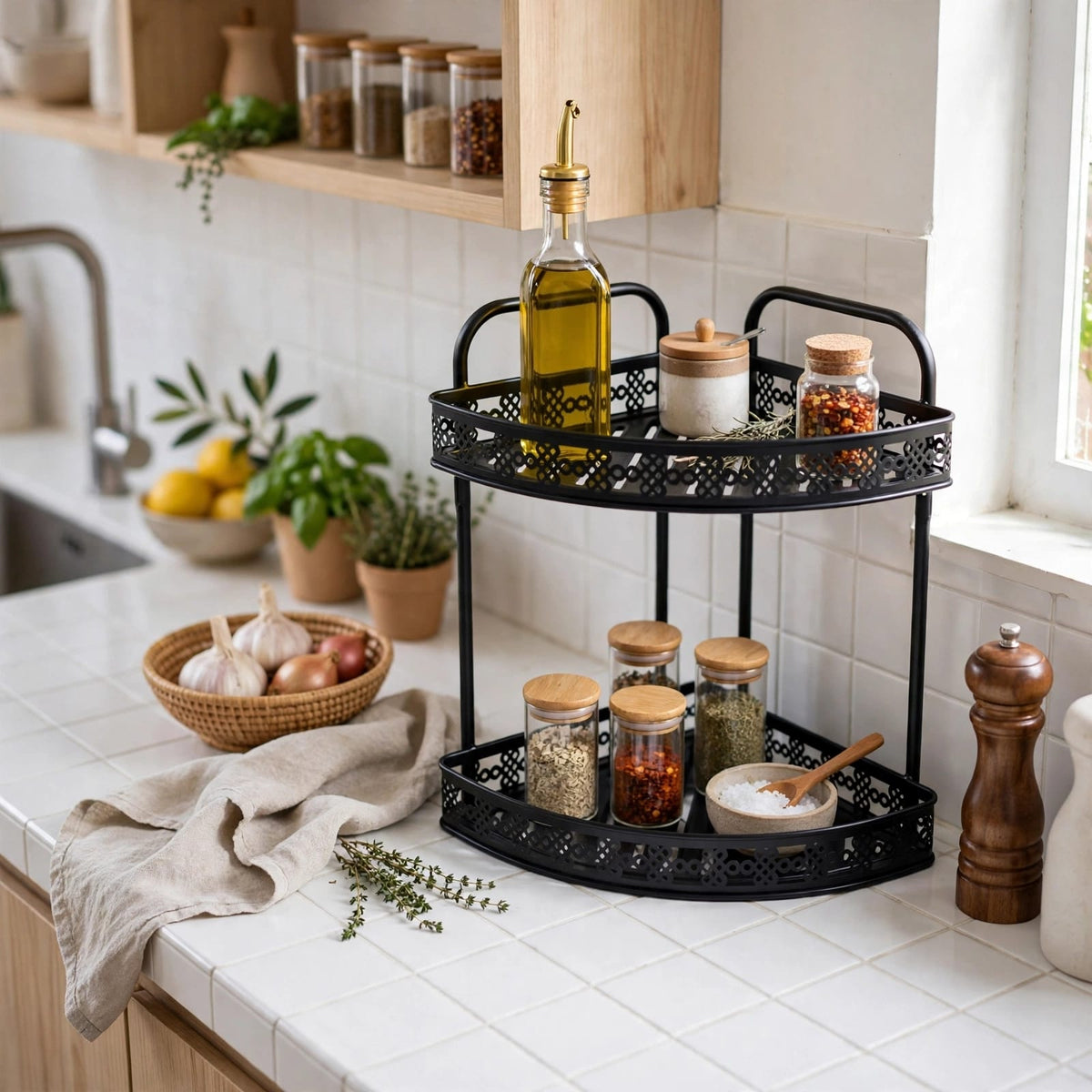 2-Tier Corner Lace Rack - Rustproof Metal Corner Shelf Organizer for Kitchen, Bathroom & Dressing Table Kenya