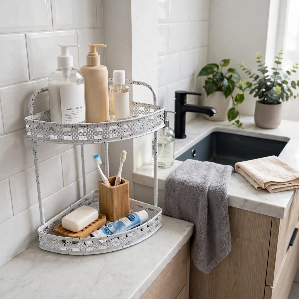 2-Tier Corner Lace Rack - Rustproof Metal Corner Shelf Organizer for Kitchen, Bathroom & Dressing Table Kenya